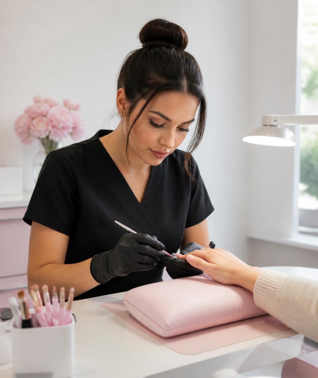 Nail artist profesional trabajando en su estudio